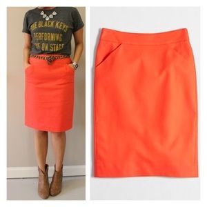 J Crew Orange Pencil Skirt with Pocket